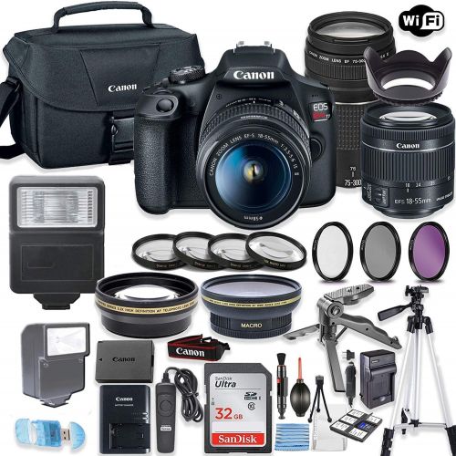  Amazon Renewed Canon EOS Rebel T7 Camera w/Canon EF-S 18-55mm is II Lens & 75-300mm f/4-5.6 III Lens + 32GB Sandisk Memory + Canon Case + High Speed Slave Flash + Accessory Bundle (Renewed)