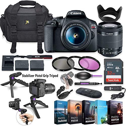  Amazon Renewed Canon EOS Rebel T7 DSLR Camera with 18-55mm Lens + 5 Photo/Video Editing Software Package & Accessory Kit (Renewed)