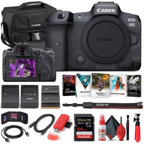  Amazon Renewed Canon EOS R5 Mirrorless Digital Camera (Body Only) (4147C002) + 64GB Memory Card + Case + Corel Photo Software + LPE6 Battery + External Charger + Card Reader + HDMI Cable + More (