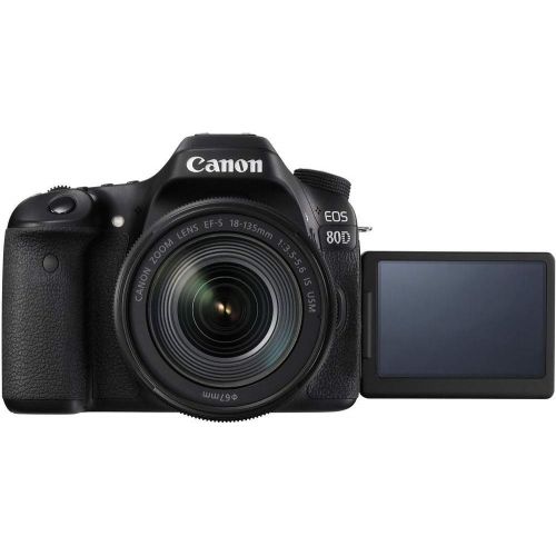  Amazon Renewed Canon EOS 80D DSLR Camera with 18-135mm Lens (1263C006) + EF-S 55-250mm Lens + 64GB Memory Card + Case + Corel Photo Software + 2 x LPE6 Battery + External Charger + Card Reader +