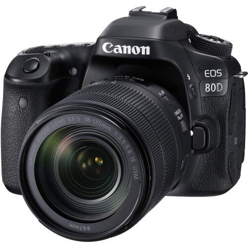  Amazon Renewed Canon EOS 80D DSLR Camera with 18-135mm Lens (1263C006) + EF-S 55-250mm Lens + 64GB Memory Card + Case + Corel Photo Software + 2 x LPE6 Battery + External Charger + Card Reader +