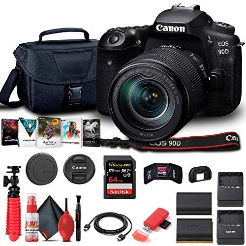  Amazon Renewed Canon EOS 90D DSLR Camera with 18-135mm Lens (3616C016) + 64GB Memory Card + Case + Corel Photo Software + LPE6 Battery + External Charger + Card Reader + HDMI Cable + Cleaning Set