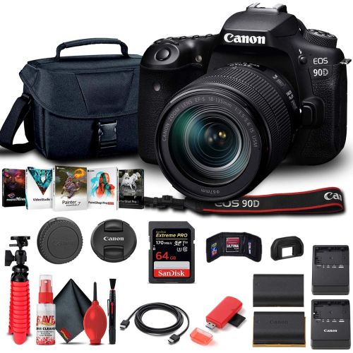  Amazon Renewed Canon EOS 90D DSLR Camera with 18-135mm Lens (3616C016) + 64GB Memory Card + Case + Corel Photo Software + LPE6 Battery + External Charger + Card Reader + HDMI Cable + Cleaning Set