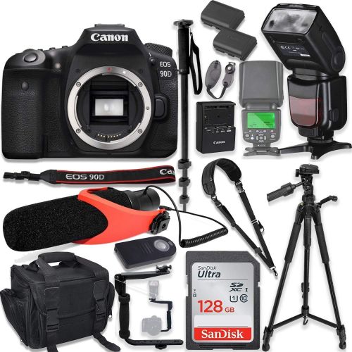  Amazon Renewed Canon EOS 90D DSLR Camera Body Only Kit with Pro Photo & Video Accessories Including 128GB Memory, Speedlight TTL Flash, Quick Release Strap, Condenser Microphone, 60 Tripod & More