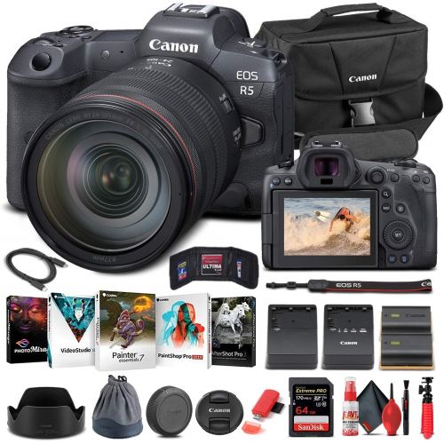  Amazon Renewed Canon EOS R5 Mirrorless Digital Camera with 24-105mm f/4L Lens (4147C013) + 64GB Memory Card + Case + Corel Photo Software + LPE6 Battery + External Charger + Card Reader + More (R