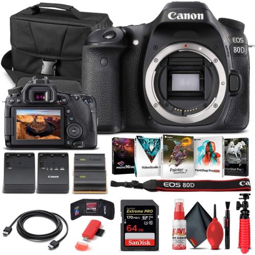  Amazon Renewed Canon EOS 80D DSLR Camera (Body Only) (1263C004) + 64GB Memory Card + Case + Corel Photo Software + LPE6 Battery + External Charger + Card Reader + HDMI Cable + Deluxe Cleaning Set