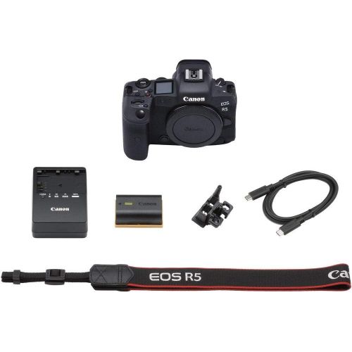  Amazon Renewed Canon EOS R5 Mirrorless Digital Camera (Body Only) (4147C002) + 2 x 64GB Memory Card + Case + Corel Software + 3 x LPE6 Battery + External Charger + Card Reader + Light + HDMI Cabl