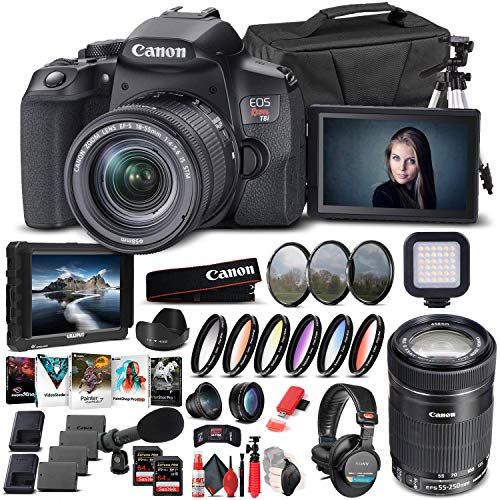  Amazon Renewed Canon EOS Rebel T8i DSLR Camera with 18-55mm Lens (3924C002) + Canon EF-S 55-250mm Lens + 4K Monitor + Pro Headphones + Pro Mic + 2 x 64GB Memory Card + Case + Corel Photo Software