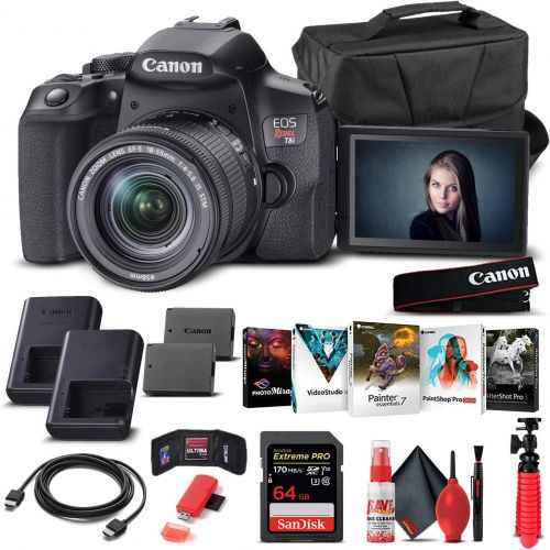  Amazon Renewed Canon EOS Rebel T8i DSLR Camera with 18-55mm Lens (3924C002) + 64GB Memory Card + Case + Corel Photo Software + LPE17 Battery + External Charger + Card Reader + HDMI Cable + More (