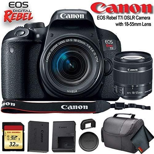  Amazon Renewed Canon EOS Rebel T7i DSLR Camera with 18-55mm Lens (USA Model) (1894C002) with 32GB Memory Card, Premium Soft Case, and More - Starter Bundle (Renewed)