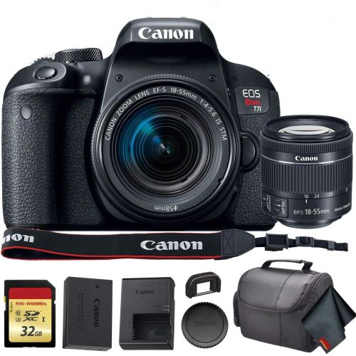  Amazon Renewed Canon EOS Rebel T7i DSLR Camera with 18-55mm Lens (USA Model) (1894C002) with 32GB Memory Card, Premium Soft Case, and More - Starter Bundle (Renewed)