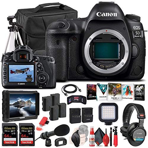  Amazon Renewed Canon EOS 5D Mark IV DSLR Camera (Body Only) (1483C002) + 4K Monitor + Pro Headphones + Pro Mic + 2 x 64GB Memory Card + Case + Corel Photo Software + Pro Tripod + 3 x LPE6 Battery