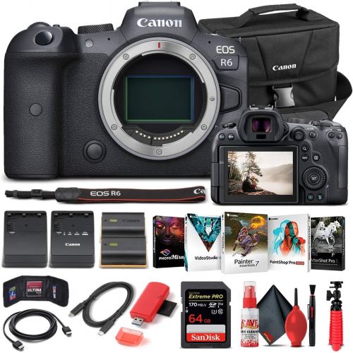  Amazon Renewed Canon EOS R6 Mirrorless Digital Camera (Body Only) (4082C002) + 64GB Memory Card + Case + Corel Photo Software + LPE6 Battery + External Charger + Card Reader + HDMI Cable + More (