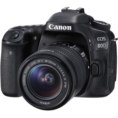  Amazon Renewed Canon EOS 80D DSLR Camera with 18-55mm Lens (1263C005) + 64GB Memory Card + Case + Corel Photo Software + LPE6 Battery + External Charger + Card Reader + HDMI Cable + Cleaning Set