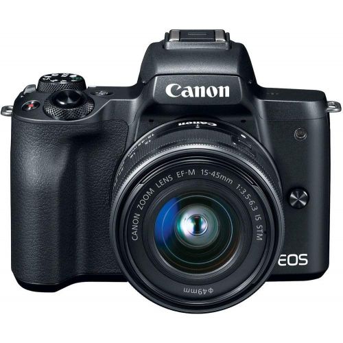  Amazon Renewed Canon EOS M50 Mirrorless Digital Camera with 15-45mm Lens (Black) (2680C011) + 64GB Memory Card + Case + Corel Photo Software + 2 x LPE12 Battery + Charger + Card Reader + LED Ligh
