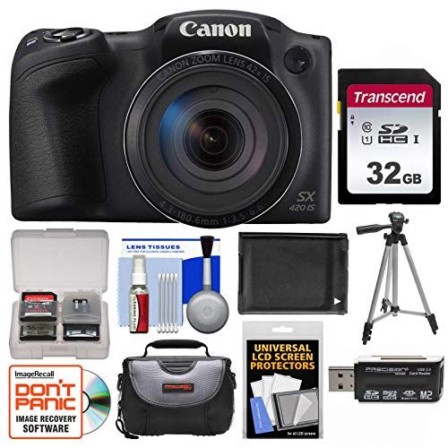  Amazon Renewed Canon PowerShot SX420 is Wi-Fi Digital Camera (Black) with 32GB Card + Case + Battery + Tripod + Kit (Renewed)