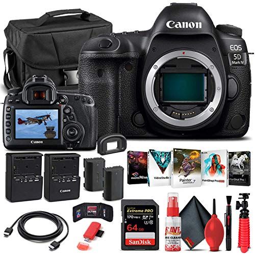  Amazon Renewed Canon EOS 5D Mark IV DSLR Camera (Body Only) (1483C002) + 64GB Memory Card + Case + Corel Photo Software + LPE6 Battery + External Charger + Card Reader + HDMI Cable + Cleaning Set