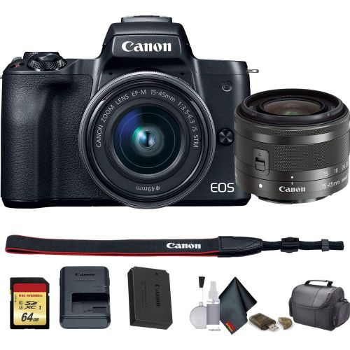  Amazon Renewed Canon EOS M50 Mirrorless Vlogging Digital Camera with 15-45mm Lens + Camera Bag + 64GB Memory Card + Cleaing Set + More (International Model) (2680C011) - Starter Bundle (Renewed)