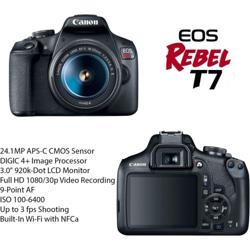  Amazon Renewed Canon EOS Rebel T7 DSLR Camera Bundle with Canon EF-S 18-55mm f/3.5-5.6 is II Lens + 2pc SanDisk 32GB Memory Cards + Accessory Kit (Renewed)