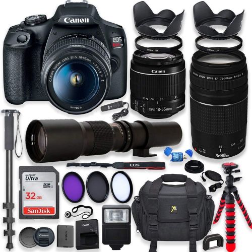  Amazon Renewed Canon EOS Rebel T7 DSLR Camera with 18-55mm is II Lens Bundle + Canon EF 75-300mm f/4-5.6 III Lens and 500mm Preset Lens + 32GB Memory + Filters + Monopod + Professional Bundle (Re