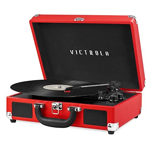  Amazon Renewed Victrola Vintage 3-Speed Bluetooth Suitcase Turntable Speakers, Red (Renewed)