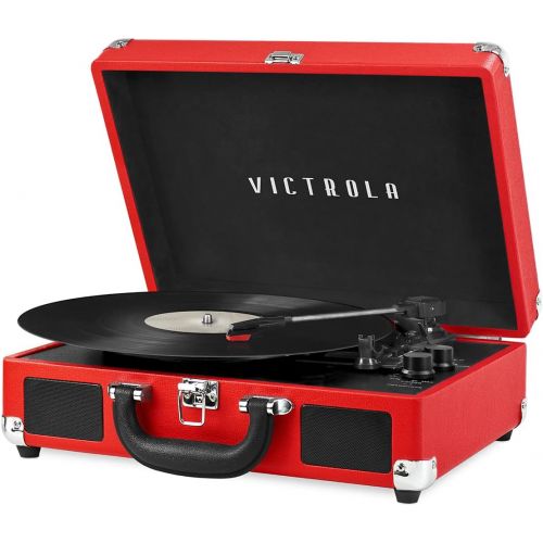  Amazon Renewed Victrola Vintage 3-Speed Bluetooth Suitcase Turntable Speakers, Red (Renewed)