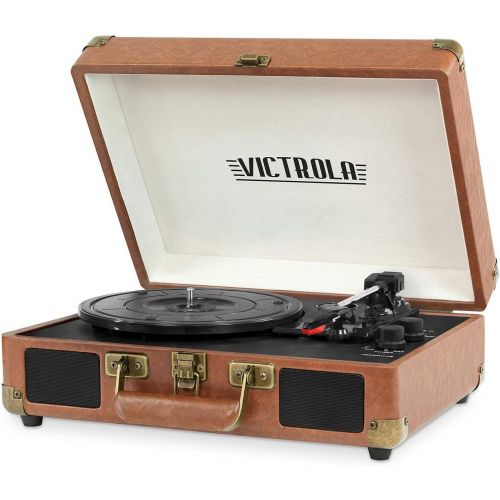  Amazon Renewed Victrola Vintage 3-Speed Bluetooth Suitcase Turntable with Speakers, Brown (Renewed)