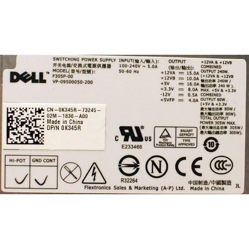  Amazon Renewed Genuine Dell 305w Power Supply PSU For Optiplex 980 Model Numbers: F305P 00 L305P 00 H305P 02 Compatible Part Numbers: K346R K345R M117R (Certified Refurbished)