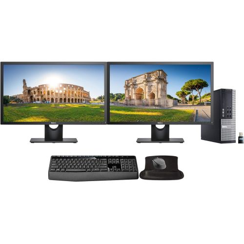  Amazon Renewed Dell Optiplex 9020 Desktop Bundle with Intel Core i5 4570, 16GB DDR3, 500GB SSD, Keyboard and Mouse, 2 24in Monitors, WiFi, Windows 10 Pro (Renewed)