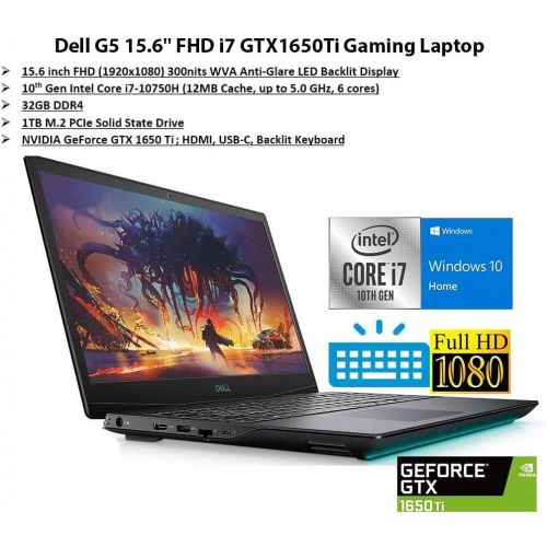  Amazon Renewed Newest Dell G5 15.6 FHD Gaming Laptop, i7 10750H, Backlit Keyboard, Bluetooth, USB C, HDMI, Mini DP, NVIDIA GeForce GTX 1650 Ti, Windows 10 Home, Black (32GB RAM 1TB PCIe SS (Renew