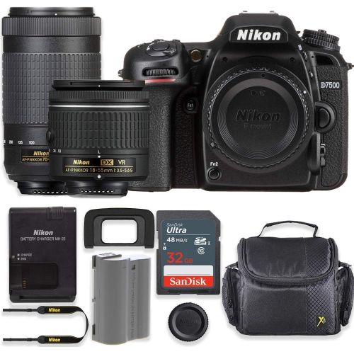  Amazon Renewed Nikon D7500 20.9MP DSLR Camera with AF-P 18-55mm VR Lens & 70-300mm ED Lens Kit + 32 GB Sandisk Memory Card & Deluxe Gadget Case (Renewed)