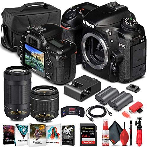  Amazon Renewed Nikon D7500 DSLR Camera (Body Only) (1581) + Nikon 70-300mm Lens + 18-55mm Lens + 64GB Memory Card + Case + Corel Photo Software + EN-EL 15 Battery + Card Reader + HDMI Cable + Mor