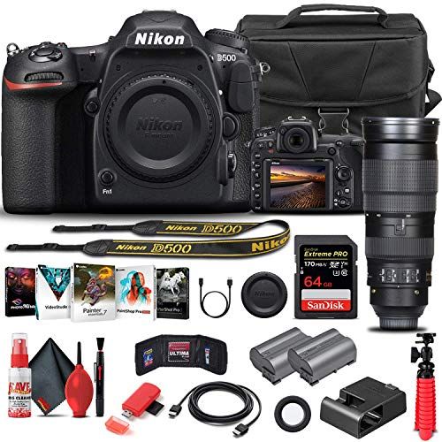  Amazon Renewed Nikon D500 DSLR Camera (Body Only) (1559) + Nikon 200-500mm Lens + 64GB Memory Card + Case + Corel Photo Software + EN-EL 15 Battery + Card Reader + HDMI Cable + Deluxe Cleaning Se