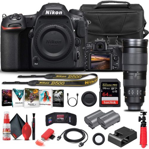  Amazon Renewed Nikon D500 DSLR Camera (Body Only) (1559) + Nikon 200-500mm Lens + 64GB Memory Card + Case + Corel Photo Software + EN-EL 15 Battery + Card Reader + HDMI Cable + Deluxe Cleaning Se