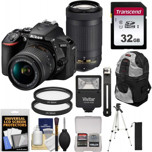  Amazon Renewed Nikon D5600 Wi-Fi Digital SLR Camera with 18-55mm VR & 70-300mm DX AF-P Lenses with 32GB Card + Backpack + Flash + Tripod + Kit (Renewed)