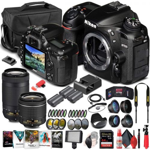  Amazon Renewed Nikon D7500 DSLR Camera (Body Only) (1581) + Nikon 70-300mm Lens + 18-55mm Lens + 64GB Memory Card + Case + Corel Photo Software + 2 x EN-EL 15 Battery + Card Reader + LED Light +