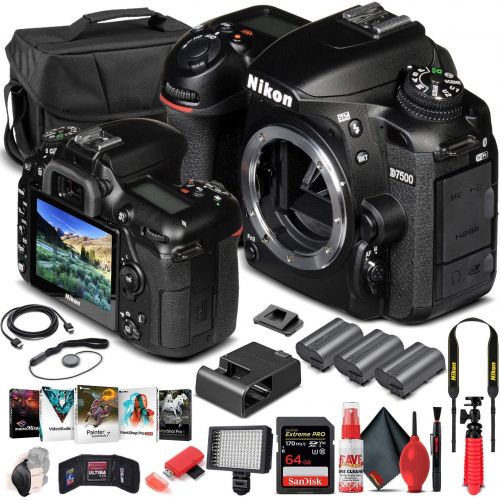  Amazon Renewed Nikon D7500 DSLR Camera (Body Only) (1581) + 64GB Memory Card + Case + Corel Photo Software + 2 x EN-EL 15 Battery + Card Reader + LED Light + HDMI Cable + Cleaning Set + Flex Trip