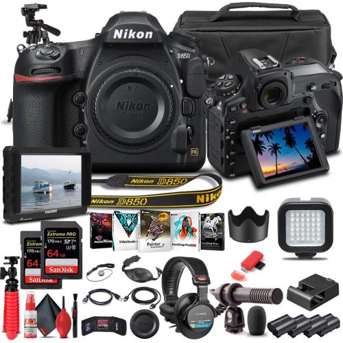  Amazon Renewed Nikon D850 DSLR Camera (Body Only) (1585) + 4K Monitor + Pro Headphones + Mic + 2 x 64GB Card + Case + Corel Photo Software + Pro Tripod + 3 x EN-EL 15 Battery + More (Internationa