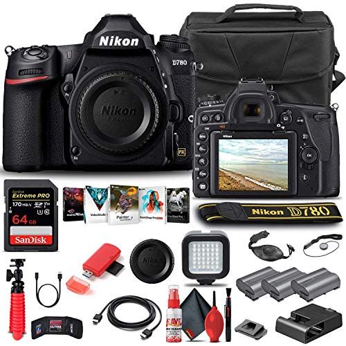  Amazon Renewed Nikon D780 DSLR Camera (Body Only) (1618) + 64GB Memory Card + Case + Corel Photo Software + 2 x ENEL 15 Battery + LED Light + HDMI Cable + Cleaning Set + Tripod + More (Internatio
