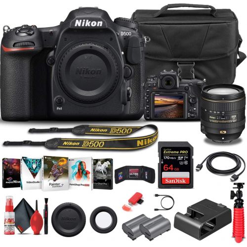  Amazon Renewed Nikon D500 DSLR Camera (Body Only) (1559) + Nikon 16-80mm Lens + 64GB Memory Card + Case + Corel Photo Software + EN-EL 15 Battery + Card Reader + HDMI Cable + Deluxe Cleaning Set