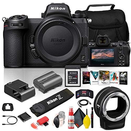  Amazon Renewed Nikon Z 6II Mirrorless Digital Camera 24.5MP (Body Only) (1659) + FTZ Mount + 64GB XQD Card + Corel Photo Software + Case + HDMI Cable + Cleaning Set + More - International Model (