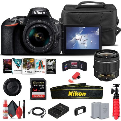  Amazon Renewed Nikon D5600 DSLR Camera with 18-55mm Lens (1576) + 64GB Card + Case + Corel Photo Software + EN-EL14A Battery + HDMI Cable + Cleaning Set + Flex Tripod + Memory Wallet (Internation