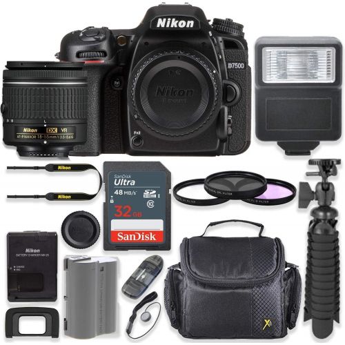  Amazon Renewed Nikon D7500 20.9MP DSLR Camera with AF-P 18-55mm VR Lens Kit + 32 GB Sandisk Memory Card + Digital Slave Flash + Spider Flexible Tripod + Gadget Bag + Starter Accessory Kit (Renewe