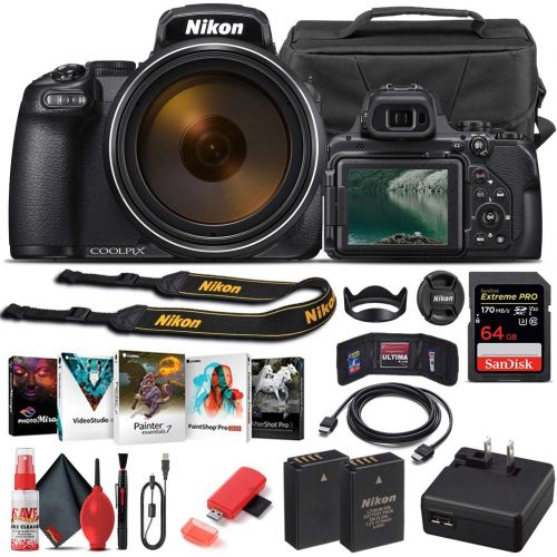  Amazon Renewed Nikon COOLPIX P1000 Digital Camera (26522) + 64GB Memory Card + Case + Corel Photo Software + EN-EL 20 Battery + Card Reader + HDMI Cable + Deluxe Cleaning Set + Flex Tripod + Memo