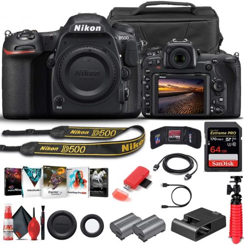  Amazon Renewed Nikon D500 DSLR Camera (Body Only) (1559) + 64GB Memory Card + Case + Corel Photo Software + EN-EL 15 Battery + Card Reader + HDMI Cable + Deluxe Cleaning Set + Flex Tripod + Memor