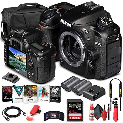  Amazon Renewed Nikon D7500 DSLR Camera (Body Only) (1581) + 64GB Memory Card + Case + Corel Photo Software + EN-EL 15 Battery + Card Reader + HDMI Cable + Deluxe Cleaning Set + Flex Tripod + Memo