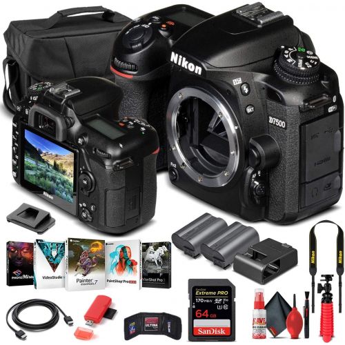  Amazon Renewed Nikon D7500 DSLR Camera (Body Only) (1581) + 64GB Memory Card + Case + Corel Photo Software + EN-EL 15 Battery + Card Reader + HDMI Cable + Deluxe Cleaning Set + Flex Tripod + Memo