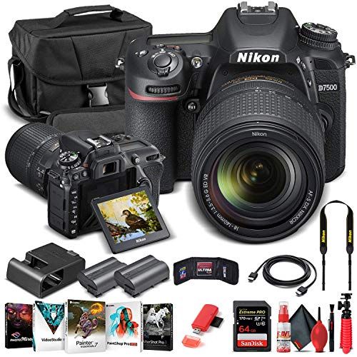  Amazon Renewed Nikon D7500 DSLR Camera with 18-140mm Lens (1582) + 64GB Memory Card + Case + Corel Photo Software + EN-EL 15 Battery + Card Reader + HDMI Cable + Cleaning Set + Flex Tripod + Memo