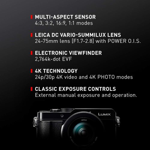  Amazon Renewed Panasonic Lumix LX100 II Large Four Thirds 21.7 MP Multi Aspect Sensor 24-75mm Leica DC VARIO-SUMMILUX F1.7-2.8 Lens Wi-Fi and Bluetooth Camera with 3in LCD, Black (DC-LX100M2) (Re