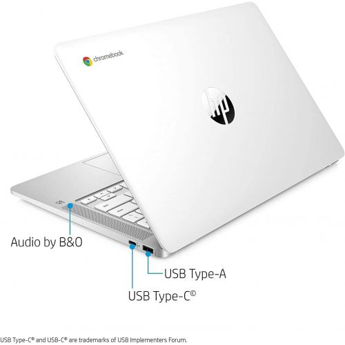  Amazon Renewed 2020 HP 14 Chromebook Flagship Laptop Computer 14 FHD IPS Intel Core Celeron N4000 4GB RAM 32GB eMMC Intel UHD Graphics 600 B&O Webcam WiFi Backlit Chrome OS (White) (Renewed)